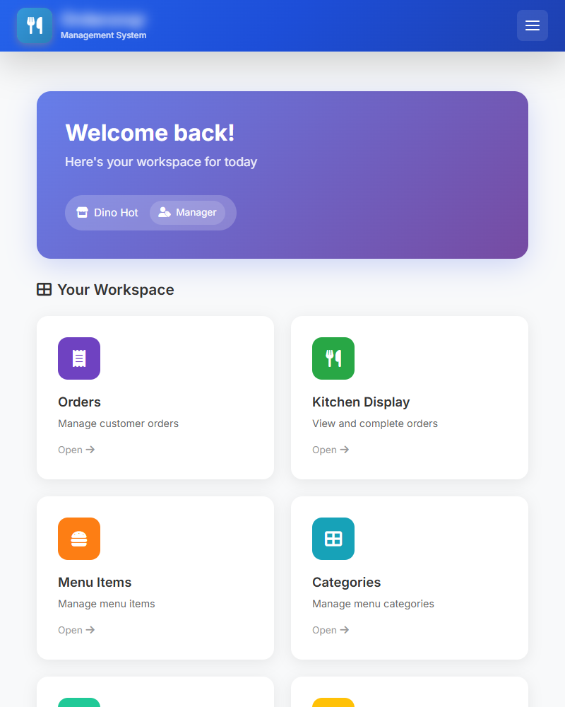 OrderOnQR Staff Dashboard Tablet View
