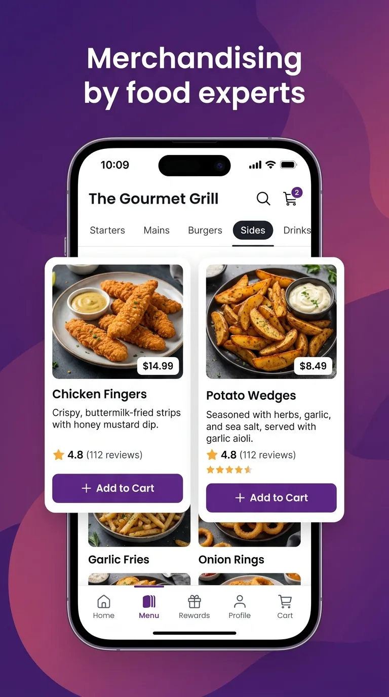 Food merchandising app screen
