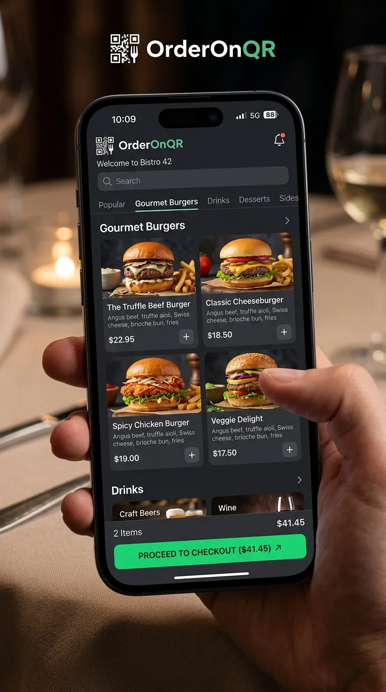 OrderOnQR mobile checkout screen